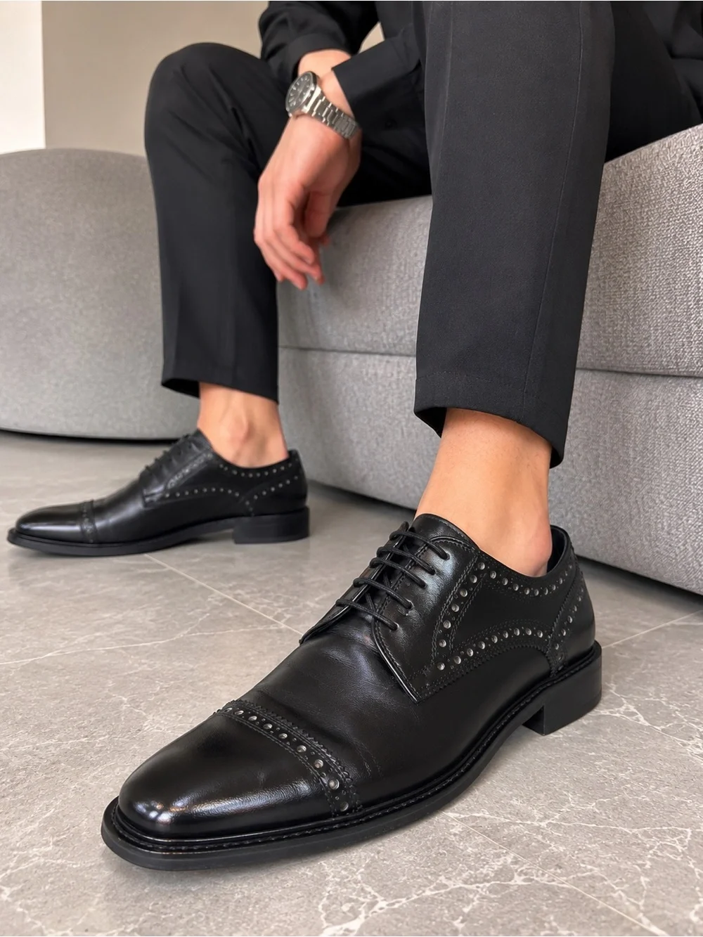 Beta Black Leather Cap Toe Oxford Dress Shoes EU 41 Worn Once